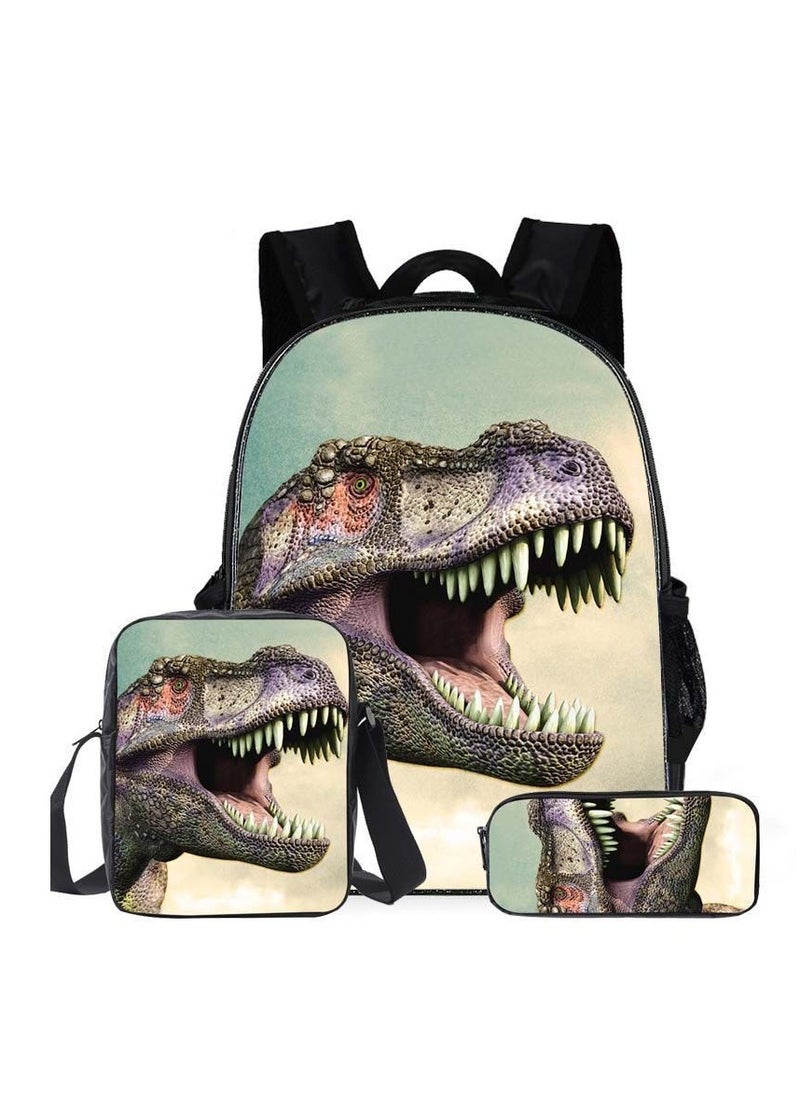 JURASSIC WORLD New Jurassic Park Dinosaur Three piece Set with Large Capacity Backpack, Student School Bag, Lunch Bag, Pen Bag  - Image 1