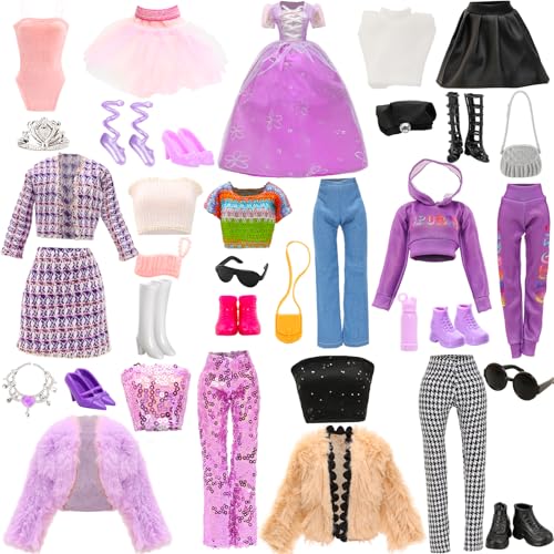 HONLAELLA 24 Pcs Doll Clothes Accessories 8 Set Clothes Including Party Gown Chill Suits Casual Outfits Sport Wear Ballet Dresses for Doll with 8 Shoes 8 Accessories for 115 Inch Girl Dolls Storytelling Set - Image 1
