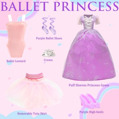 HONLAELLA 24 Pcs Doll Clothes Accessories 8 Set Clothes Including Party Gown Chill Suits Casual Outfits Sport Wear Ballet Dresses for Doll with 8 Shoes 8 Accessories for 115 Inch Girl Dolls Storytelling Set - Image 5