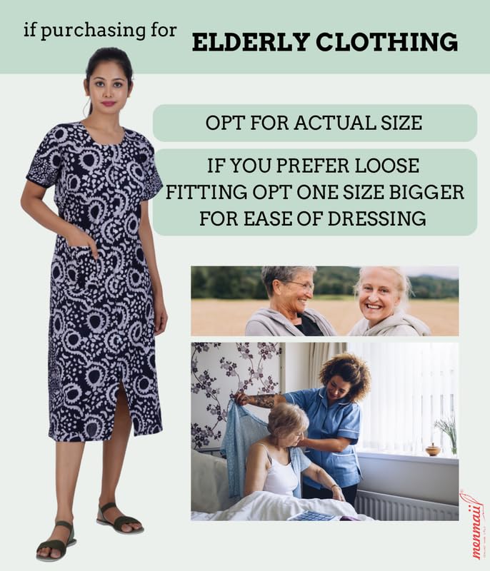 MENMAII Women's[L-4XL] Full Open/Front Buttoned [a Kind of Adaptive Clothing] Multipurpose Nighty for Maternity/Pregnancy/Elderly/Patient/Feeding/Hospital Purpose Nighty(Navy Batik - 3XL/ Calf Length - Image 5