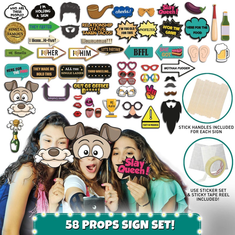 SOUL SHIFT 70 Pc Large Premium Photo Booth Props Set for All Occasions - Wedding Props, Birthday Props, Graduation Prop, Inflatables, Large Glasses, Multi-Colored Wig, Hawaiian Lei, Hand Pump - Image 4