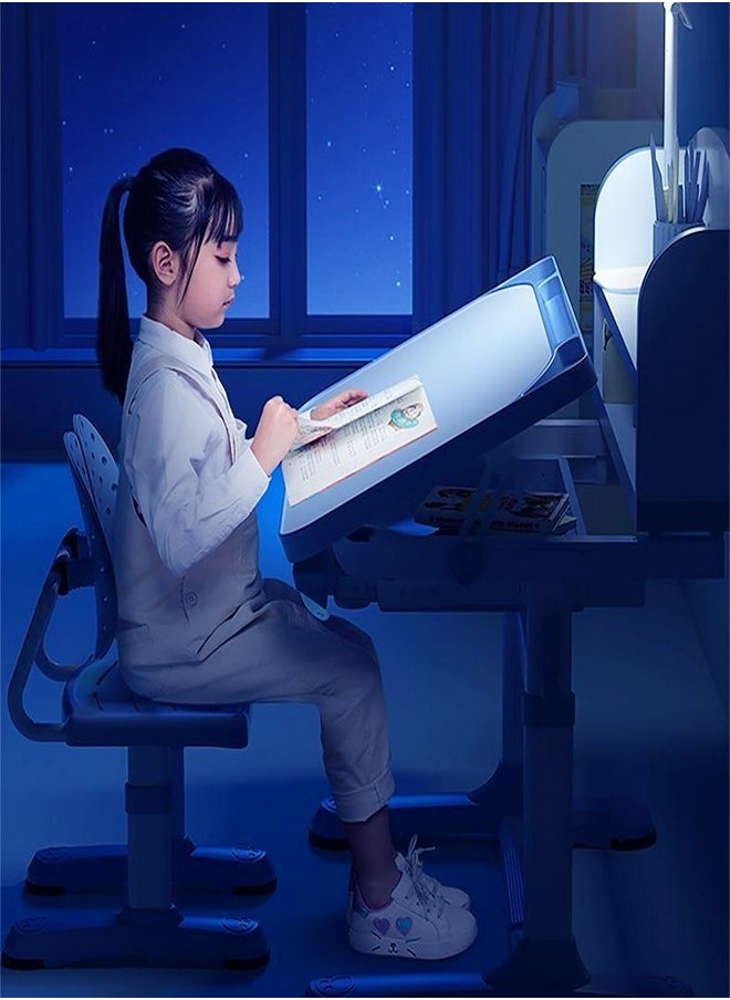 fashionhome - Modern Ergonomic Design Multifunction Adjustable Height Student Desk with Storage Shelfs Study Reading and Drawing Workstation Desk and Chair Kids Furniture 42x40x48 and 80x59x70 cm - Image 1