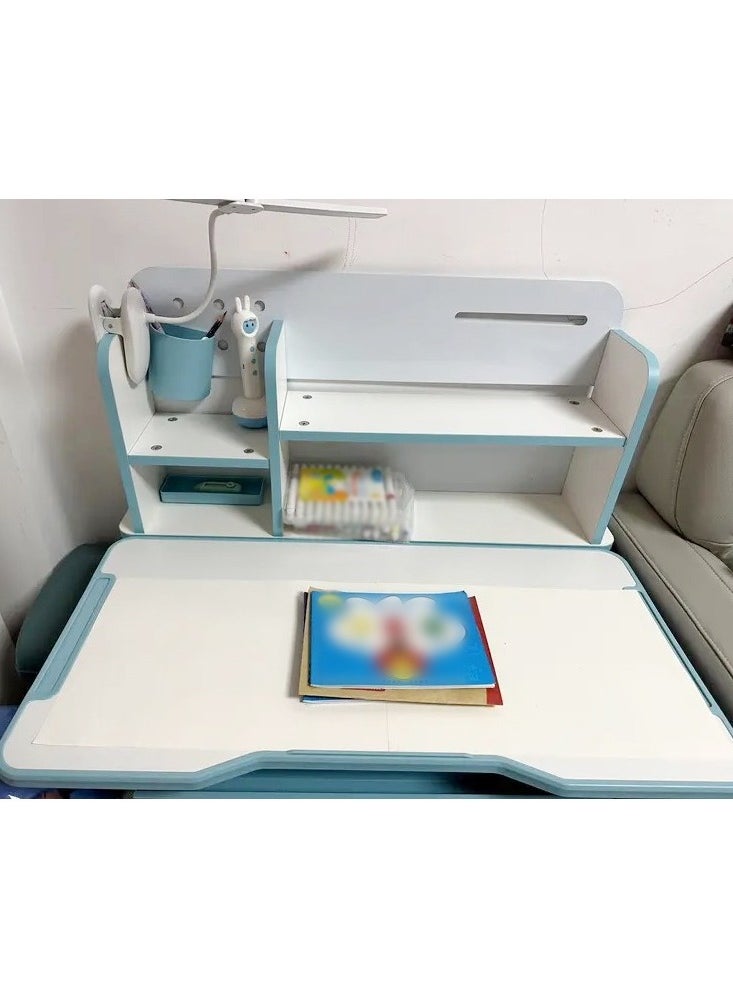 fashionhome - Modern Ergonomic Design Multifunction Adjustable Height Student Desk with Storage Shelfs Study Reading and Drawing Workstation Desk and Chair Kids Furniture 42x40x48 and 80x59x70 cm - Image 1