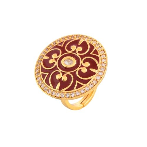 VOYLLA Pashmina Ring|Rings For Women|Statement Rings For Women|Wedding|Party|Gift For Women|Enameled|Kundan Rings| (Ziya) - Image 1