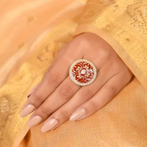 VOYLLA Pashmina Ring|Rings For Women|Statement Rings For Women|Wedding|Party|Gift For Women|Enameled|Kundan Rings| (Ziya) - Image 4