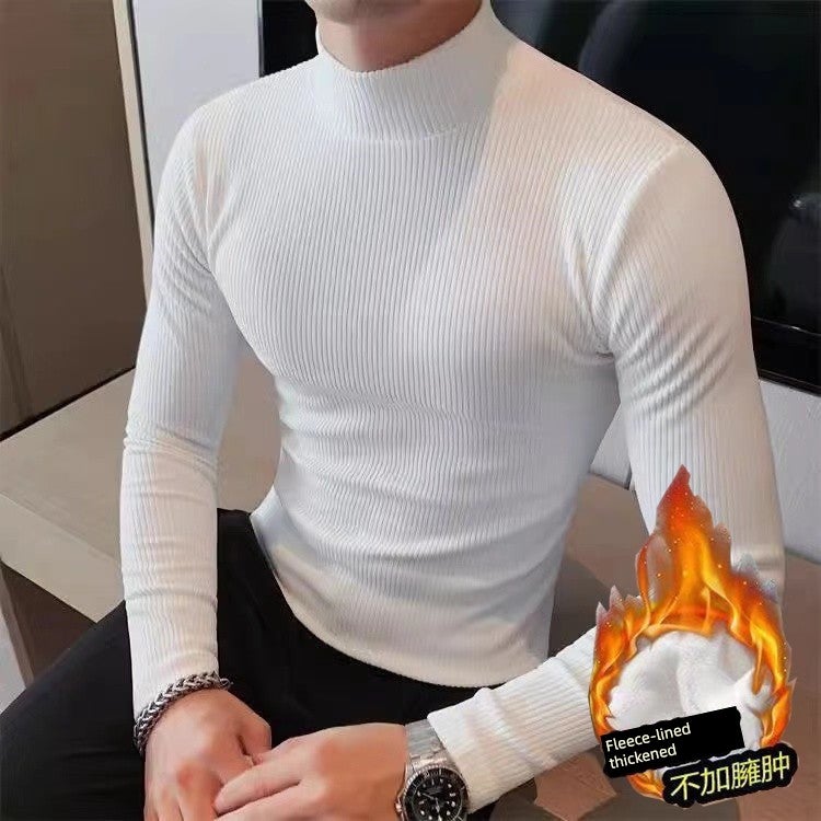 2025 autumn new half-turtleneck base shirt men's long-sleeved autumn clothes versatile striped slim-fit top inner T-shirt - Image 2