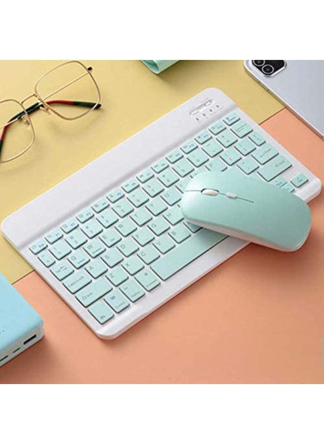 SHOPI - Rechargeable Bluetooth Keyboard And Mouse Combo Ultra-Slim Portable Compact Set For Android Windows Tablet Cell Phone IPhone IPad Pro Air Mini OS IOS 13 And Above Green - Image 1