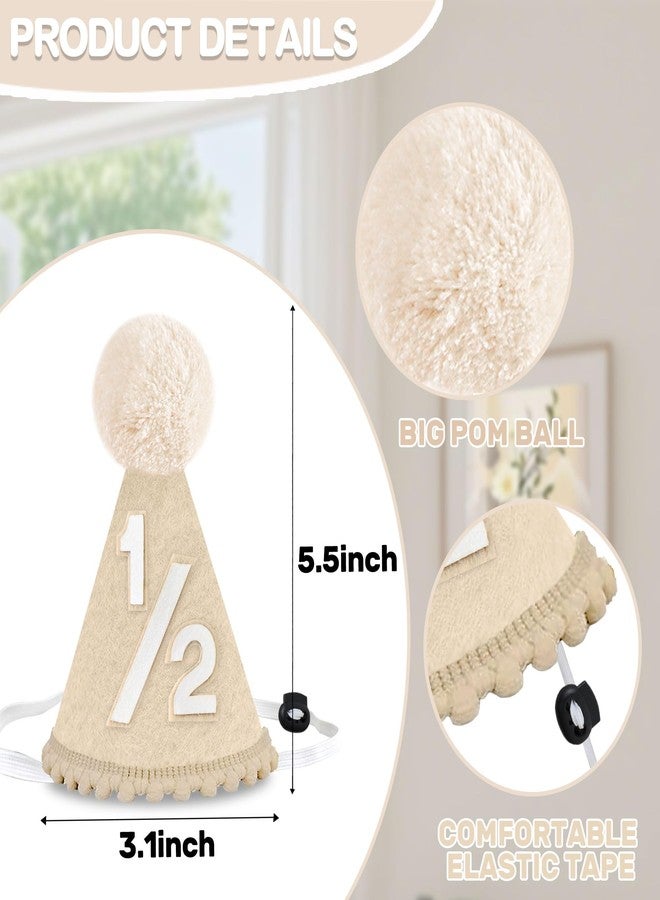 PUGPIU 1/2 Birthday Hat, Half Way to One 6 Months Birthday Crown Decorations - Beige - Image 2