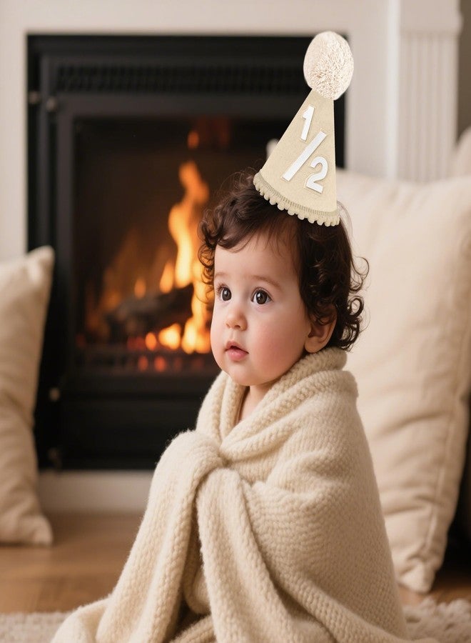 PUGPIU 1/2 Birthday Hat, Half Way to One 6 Months Birthday Crown Decorations - Beige - Image 5