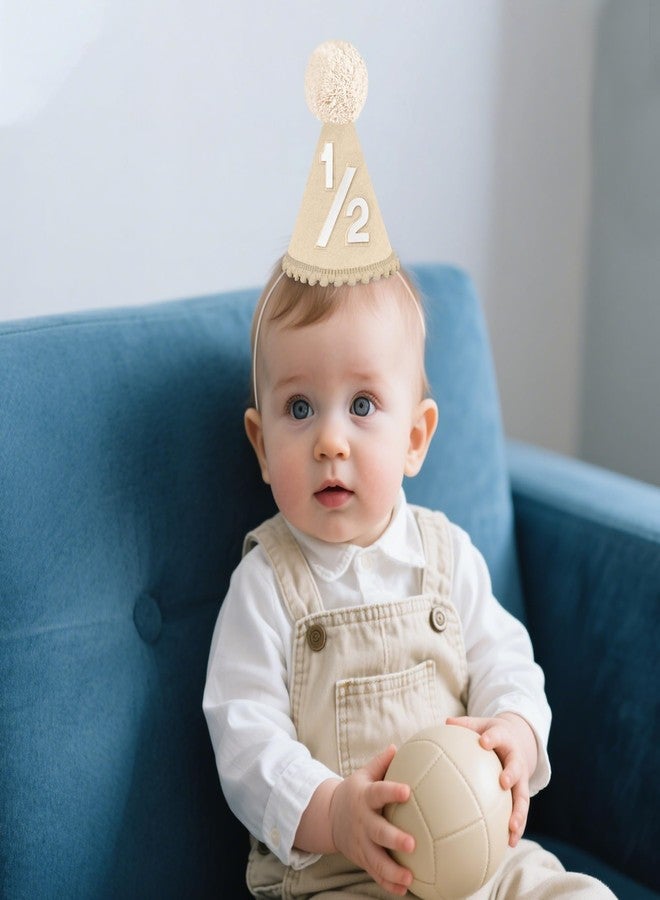 PUGPIU 1/2 Birthday Hat, Half Way to One 6 Months Birthday Crown Decorations - Beige - Image 3