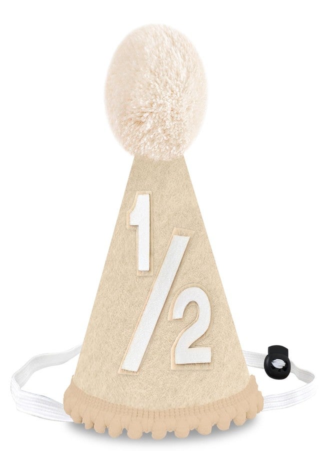 PUGPIU 1/2 Birthday Hat, Half Way to One 6 Months Birthday Crown Decorations - Beige - Image 1