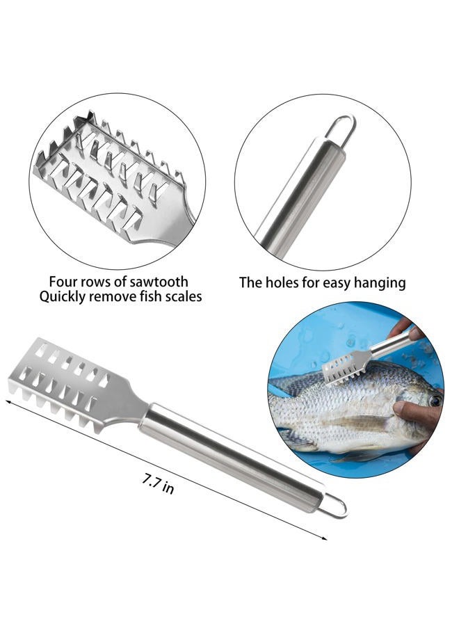 Openfly Fish Scaler Tool, Stainless Steel Fish Scaler Remover Fish Scraper Scaler with Sawtooth, Fish Skin Graters Fish Tweezers Fish Descaler Tool for Cleaning Fish - Image 2