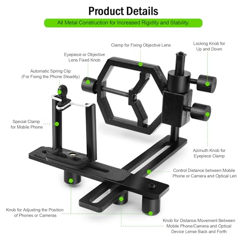Astromania Deluxe Metal Telescope Mount Phone & Camera Universal Adapter - for Telescopes, Binoculars, Monoculars, Spotting Scopes, Microscopes Fits Almost All Smartphones and Cameras on Market - Image 2