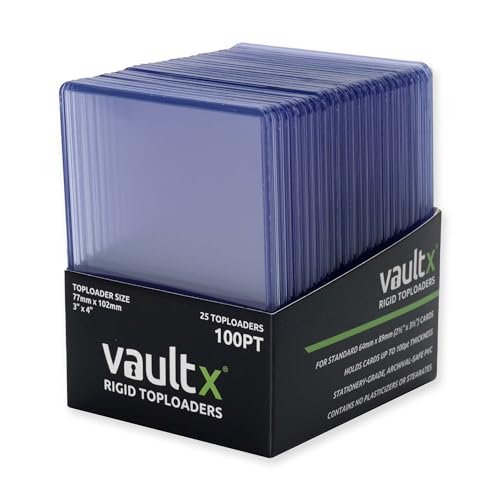 Vault X Toploaders 100pt Trading Cards Premium Extra Thick 3 x 4 Seamless Rigid Card Holders Hard Sleeves Clear Protection for Collectible Card Games Sports TCG 25 Pack - Image 1
