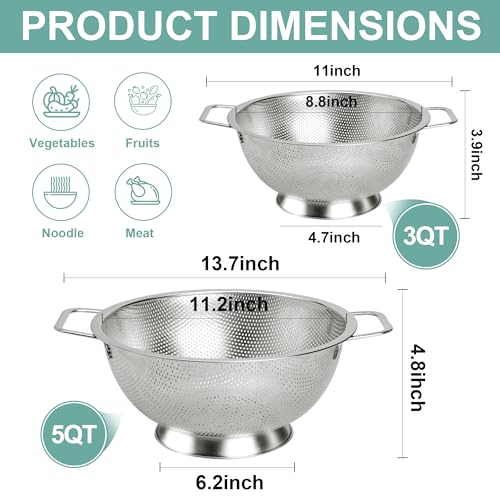 KAI SHUN Kaishun Colander Stainless Steel 3Quart Kitchen Strainer for Pasta Fruits Vegetables Dishwasher Safe - Image 3