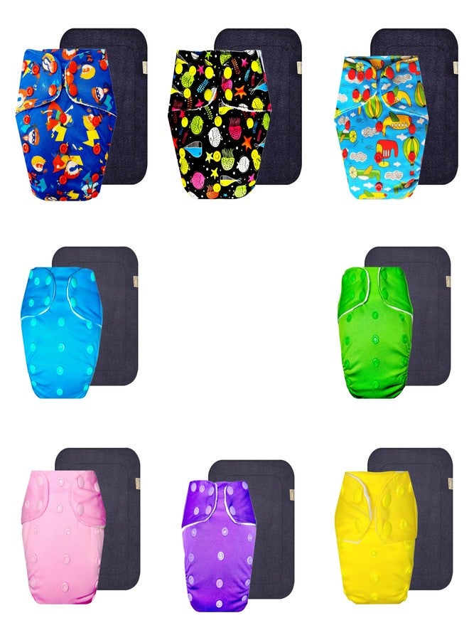 Dumbledo Premium Cloth Diaper with Black Insert (Pack of 8) | Soft & Gentle | Breathable | Adjustable Snaps | Perfect for Indian Summers | 3 Months - 3 Years | Unisex Baby - Image 1