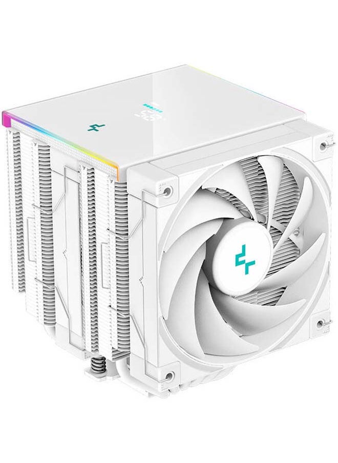 DEEPCOOL مبرد هواء وحدة المعالجة المركزية الرقمي DeepCool AK620، تصميم مبدد حراري مزدوج البرج، مروحة 120 مم، سرعة 1850 دورة في الدقيقة وتدفق هواء 68.99 CFM، 6 أنابيب حرارية نحاسية، شاشة حالة رقمية، شرائط LED ARGB، أبيض | R-AK620-WHADMN-G  - Image 3