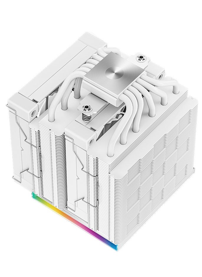 AK620 Digital WH Performance CPU Cooler, 6×6 mm Heatpipes, 500~1850 RPM Fan Speed, 68.99 CFM Airflow, ≤28 dB(A) Noise, Fluid Dynamic Bearing, 12 VDC Fan Voltage, Addressable RGB LED, 3-pin & 9-pin USB 2.0 Connector, Digital Status Screen, ARGB LED Strips, White | R-AK620-WHADMN-G