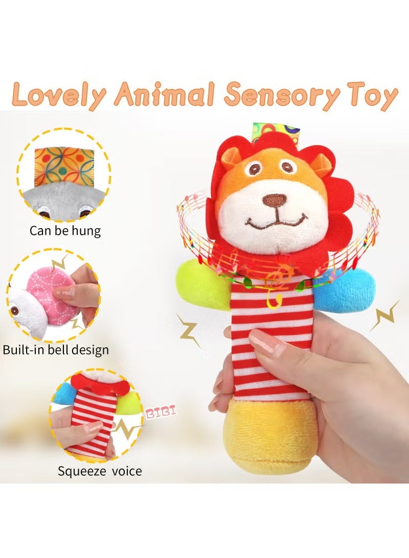 جيفت خشخيشة ناعمة للأطفال، عبوة من قطعتين من ألعاب خشخيشة على شكل حيوانات محشوة للأطفال من عمر 0 ​​إلى 6 أشهر، أول لعبة حسية للطفل مزودة بأصوات، هدية مثالية للأطفال من عمر 0 ​​إلى 6 أشهر. - Image 2