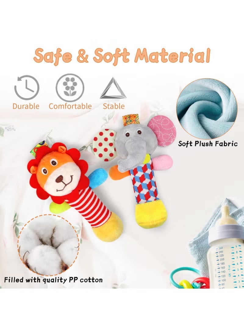 جيفت خشخيشة ناعمة للأطفال، عبوة من قطعتين من ألعاب خشخيشة على شكل حيوانات محشوة للأطفال من عمر 0 ​​إلى 6 أشهر، أول لعبة حسية للطفل مزودة بأصوات، هدية مثالية للأطفال من عمر 0 ​​إلى 6 أشهر. - Image 3