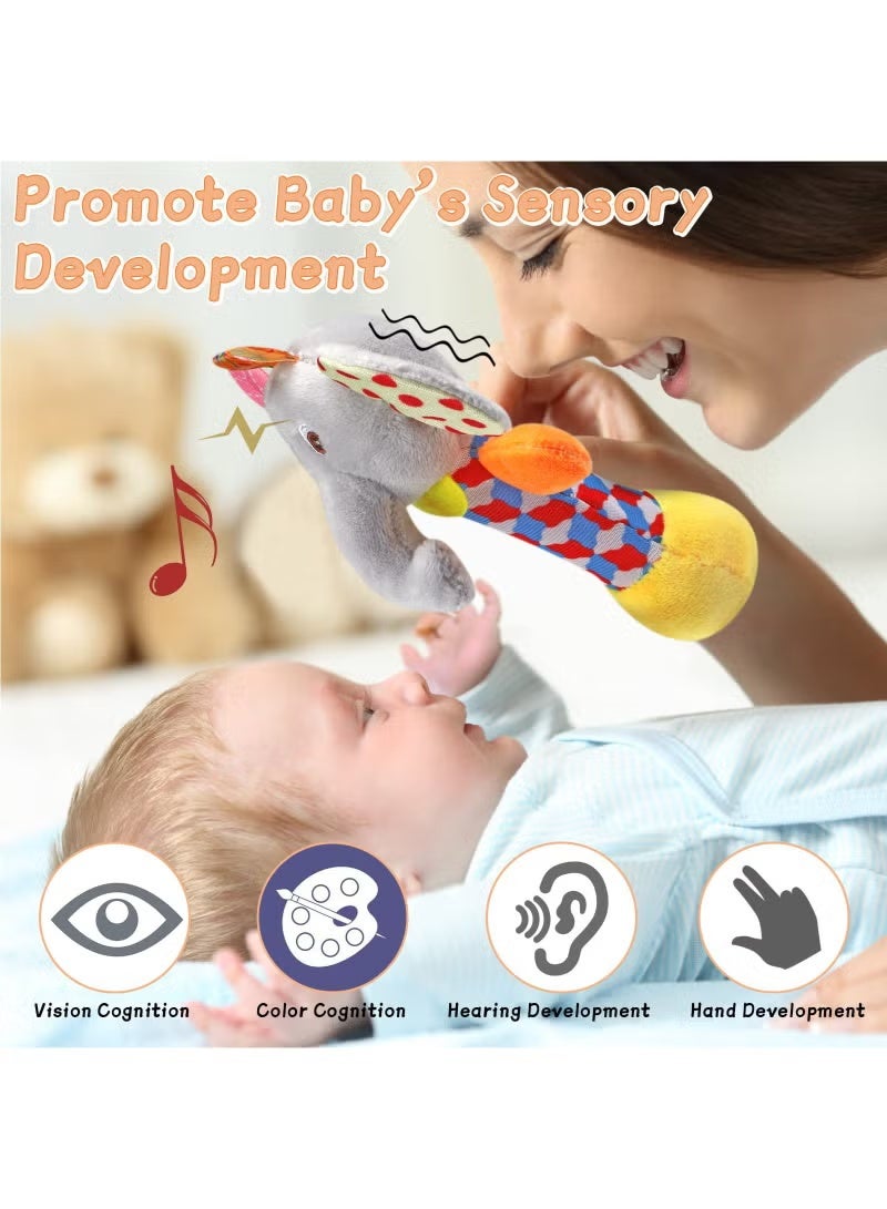 جيفت خشخيشة ناعمة للأطفال، عبوة من قطعتين من ألعاب خشخيشة على شكل حيوانات محشوة للأطفال من عمر 0 ​​إلى 6 أشهر، أول لعبة حسية للطفل مزودة بأصوات، هدية مثالية للأطفال من عمر 0 ​​إلى 6 أشهر. - Image 5