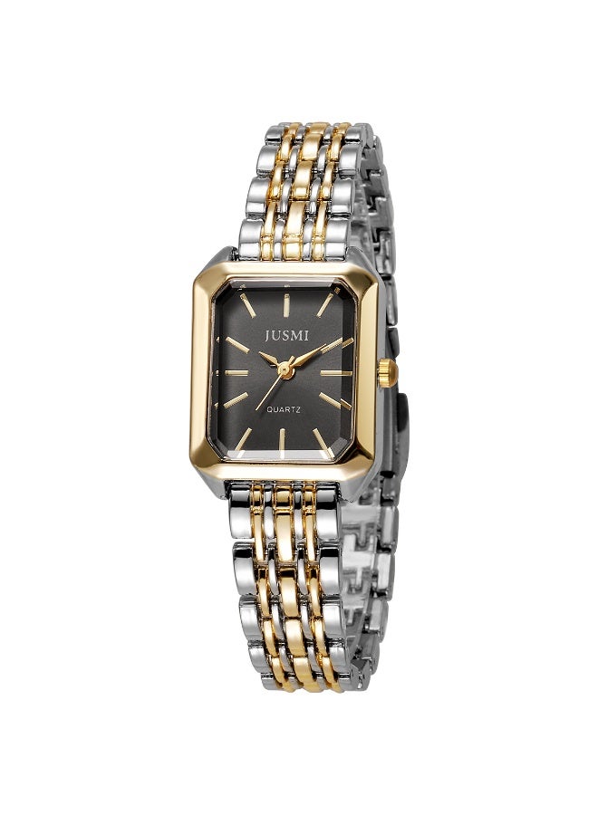 JUSMI Minimalist Vintage Style Ladies Quartz Watch, Metal Steel Case & Band, Women Fashion Wrist Watch (Gold / Black) - Image 3