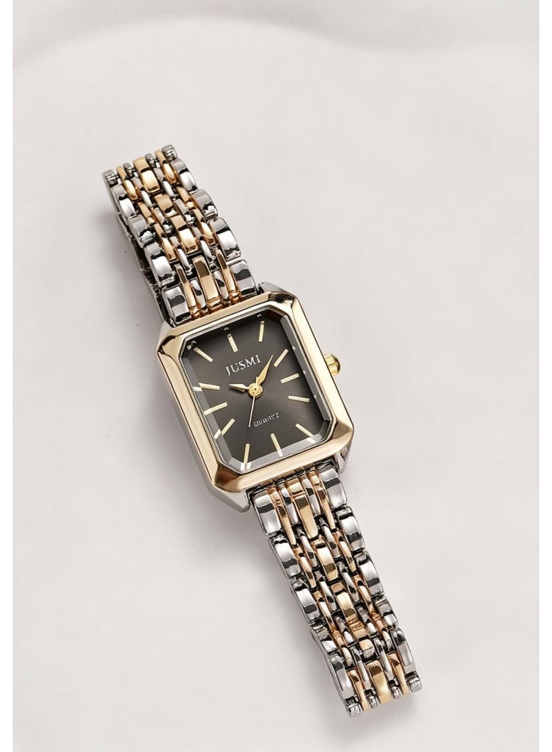 JUSMI Minimalist Vintage Style Ladies Quartz Watch, Metal Steel Case & Band, Women Fashion Wrist Watch (Gold / Black) - Image 4