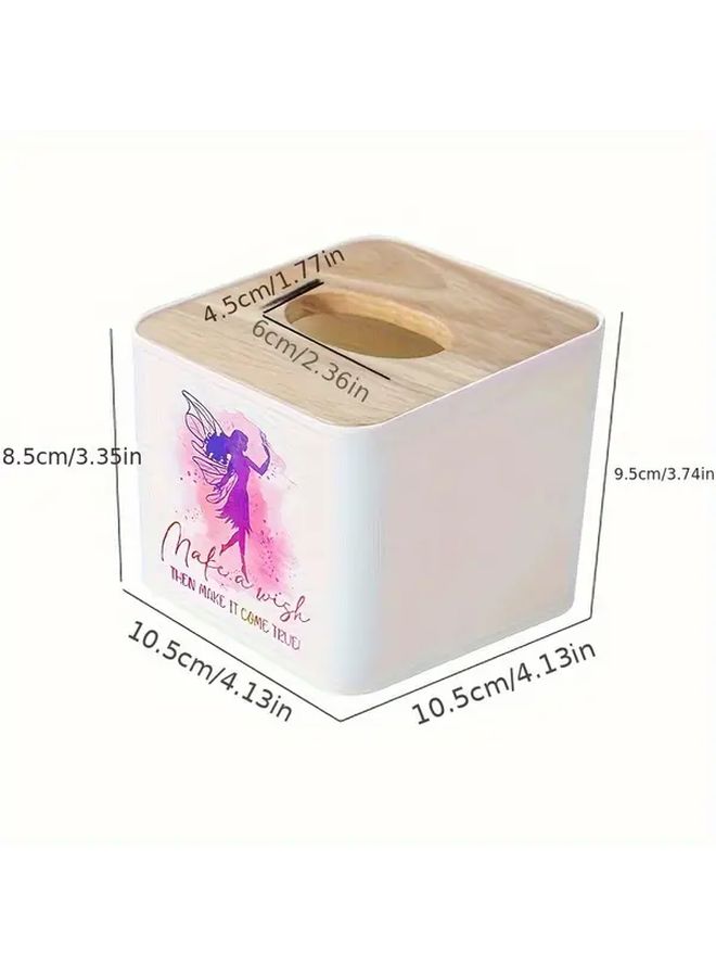 White A12 Tissue Box Holder Rectangular Plastic with Bamboo Lid For Bathroom - Image 3