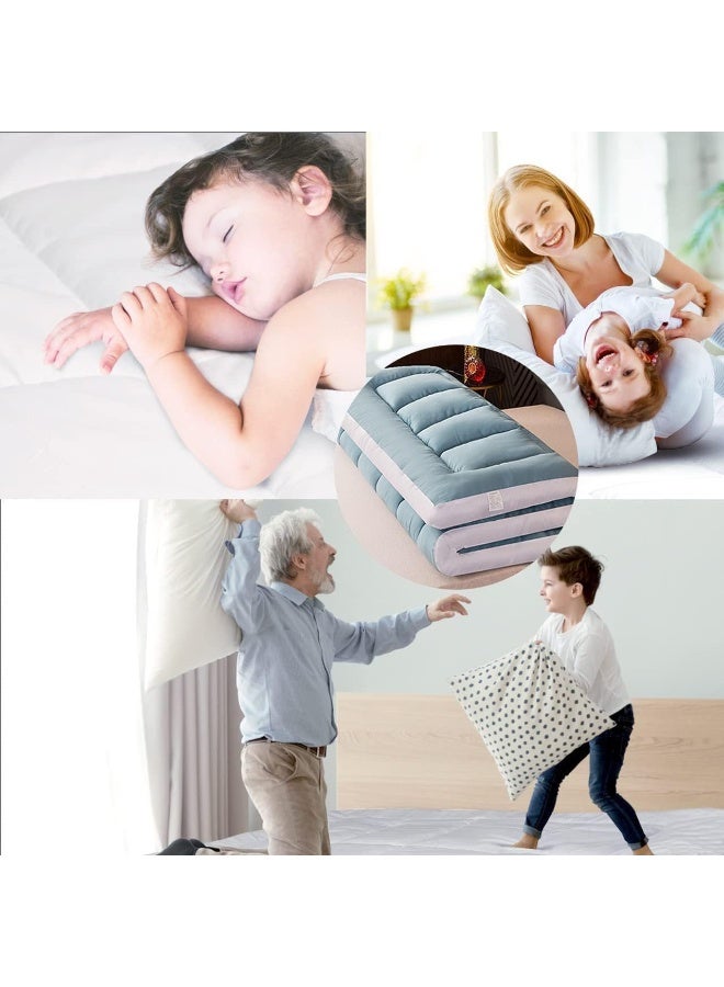 Double Soft Material Mattress Topper - 200 x 120+6 cm , 85 Gsm Microfiber 1 cm Stripe - 500Gsm Soft, Firm, Extra Thick Fibersheet With 4 Sides Elastic Bands, White - Image 2