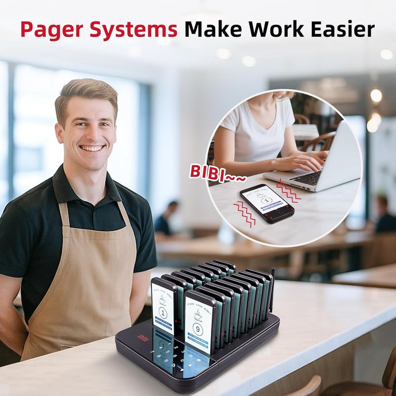 Restaurant Pager System, 7 Alert Model, Wireless Calling Guest Social Distancing, 1640FT Wireless Rechargeable Calling System for Restaurant Hotels, Food Truck, Cafe Shop, Clinic(16 pagers) - Image 2