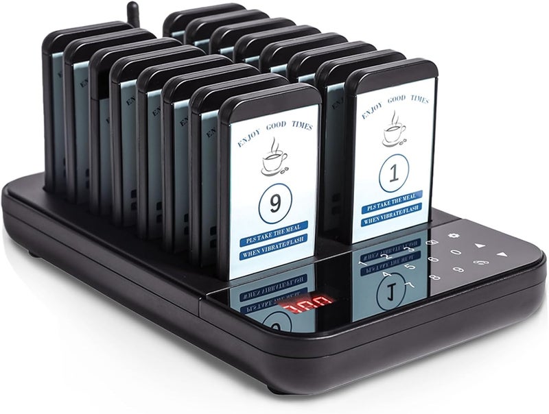Restaurant Pager System, 7 Alert Model, Wireless Calling Guest Social Distancing, 1640FT Wireless Rechargeable Calling System for Restaurant Hotels, Food Truck, Cafe Shop, Clinic(16 pagers) - Image 1