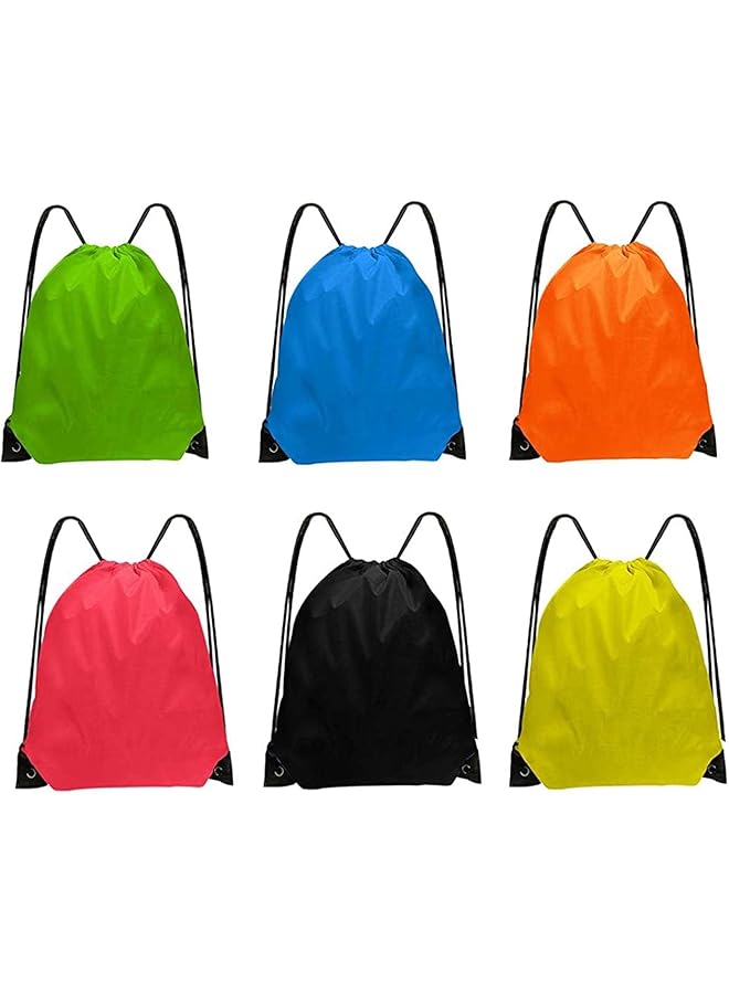 PROMASS 6 Pack Drawstring Bags Drawstring Gym Bag Waterproof Running Backpacks Sports String Bag String Swim PE Bag for Sports, School, Gym, Travel, Swimming Beach Storage Organization - Multicolor - Image 1