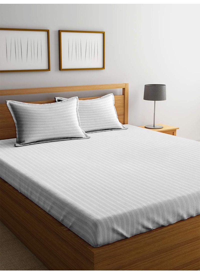 MarkHome MarkHome 100 Cotton Classic Stripe 210 TC King Bed Sheet Set White  - Image 1