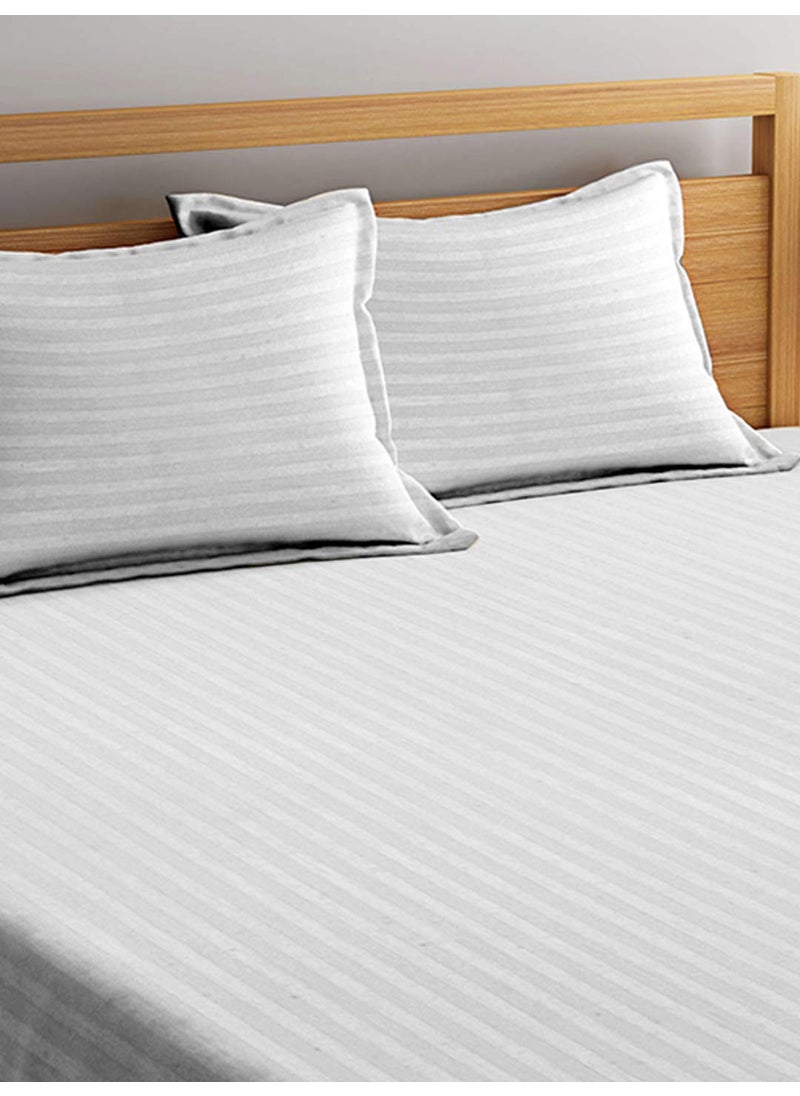 MarkHome MarkHome 100 Cotton Classic Stripe 210 TC King Bed Sheet Set White  - Image 2
