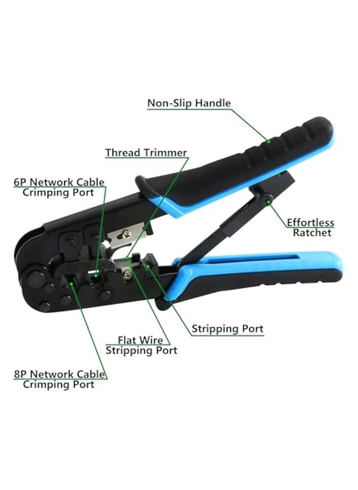 PROMASS Professional RJ45 Crimping Tool Kit for Cat5/Cat6 Ethernet Cables - Includes 50 Pass-Through Connectors, 50 RJ45 Boots, and Mini Wire Stripper for Network Cable Testing  - Image 3