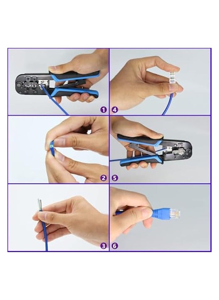 PROMASS Professional RJ45 Crimping Tool Kit for Cat5/Cat6 Ethernet Cables - Includes 50 Pass-Through Connectors, 50 RJ45 Boots, and Mini Wire Stripper for Network Cable Testing  - Image 5