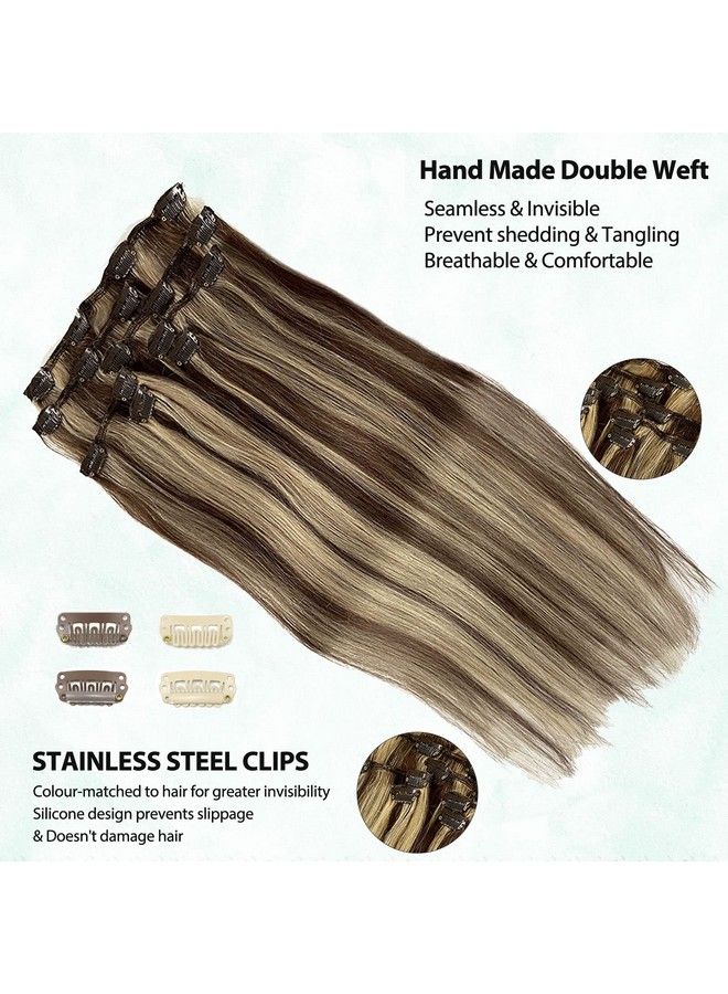 Valiilo Hair Extensions Clip In Brown To Bleach Blonde Balayage Remy Clip In Human Hair Extensions Natural Hair Extensions 18Inch 7 Pieces 70 Gram - Image 4