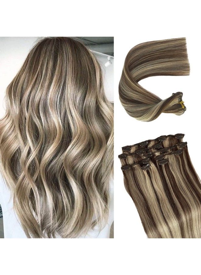 Valiilo Hair Extensions Clip In Brown To Bleach Blonde Balayage Remy Clip In Human Hair Extensions Natural Hair Extensions 18Inch 7 Pieces 70 Gram - Image 2