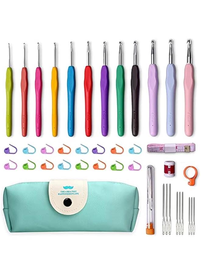 RYNX Crochet Hooks Set 12 Sizes Crochet Hooks with Case Ergonomic Crochet Hooks Soft Grip Crochet Handles for Arthritic Hands Beginners Ms Day  Large Crochet Needle Hooks… - Image 1