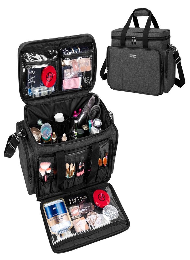 BAFASO Large Makeup Bag Cosmetic Bag with Removable Dividers, Travel Makeup Case Holds Cosmetics and Hair Supplies, Black - Image 1