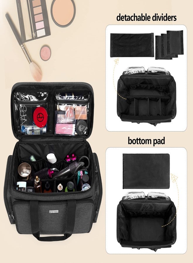 BAFASO Large Makeup Bag Cosmetic Bag with Removable Dividers, Travel Makeup Case Holds Cosmetics and Hair Supplies, Black - Image 3