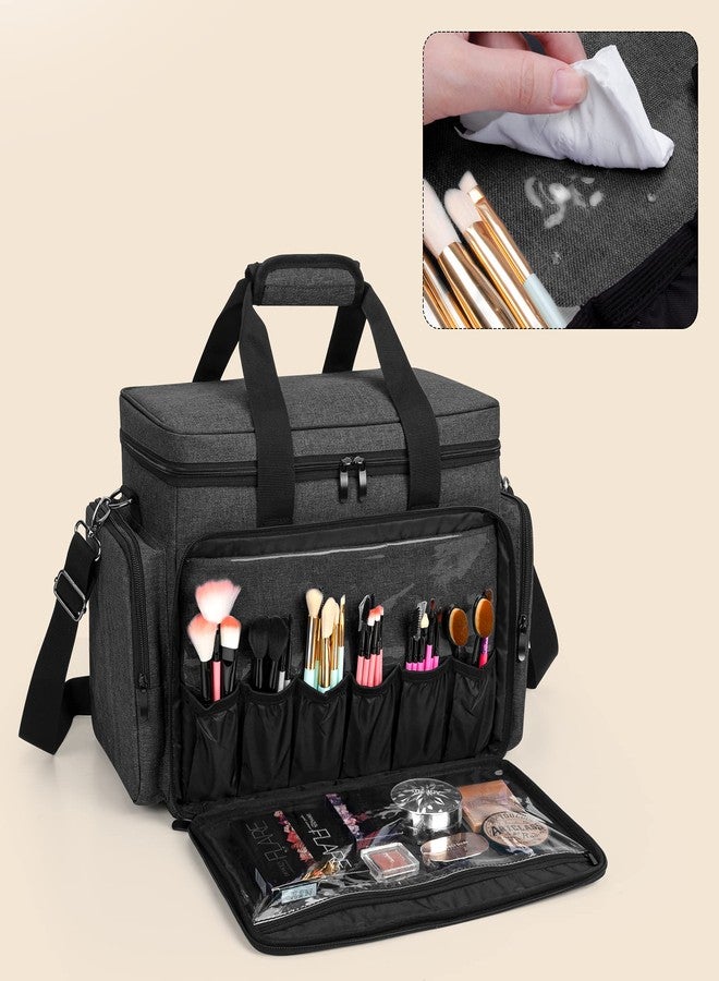 BAFASO Large Makeup Bag Cosmetic Bag with Removable Dividers, Travel Makeup Case Holds Cosmetics and Hair Supplies, Black - Image 2