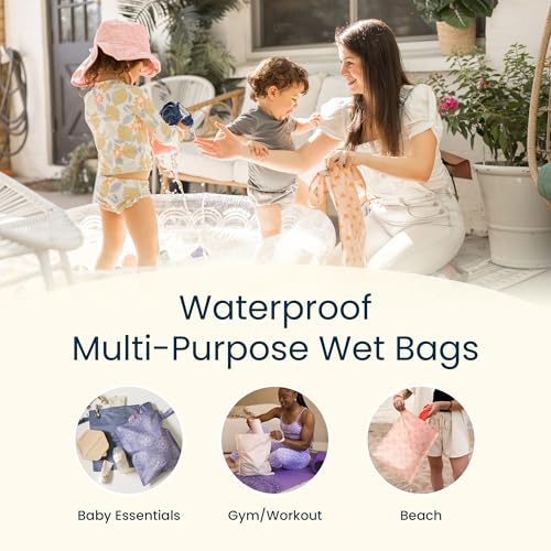 Tiny Twinkle Wet Dry Bag – 2 Pack Reusable Waterproof & Mess Proof Wet Bags for Swimsuits & Travel, Baby Towels & Beach Essentials,a Diaper Bag Must-Have(Blue Floral) - Image 2