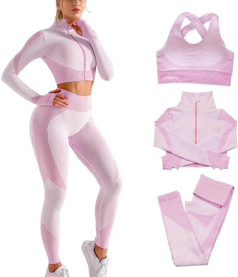 Veriliss 3pcs Seamless Outfit Workout Sets Gym for Women, Fitness Sports School Running Clothes Yoga Sportswear - Image 1