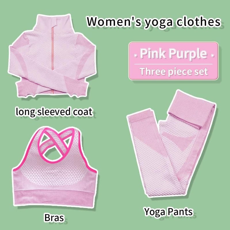 Veriliss 3pcs Seamless Outfit Workout Sets Gym for Women, Fitness Sports School Running Clothes Yoga Sportswear - Image 3