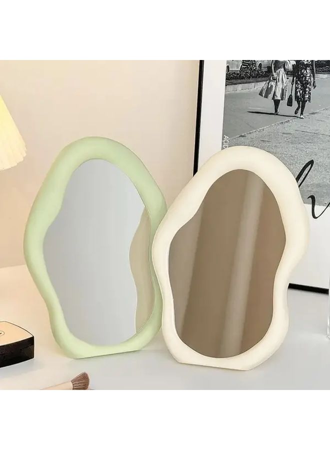 Cloud Shaped Vertical Vanity Mirror Green Frame Wall Mounted No Electricity - Image 1