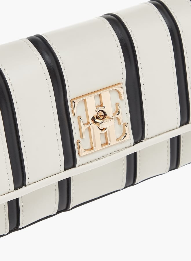 ELLE Womens Striped Crossbody Bag With Chain Strap And Twist Lock Closure - Image 3