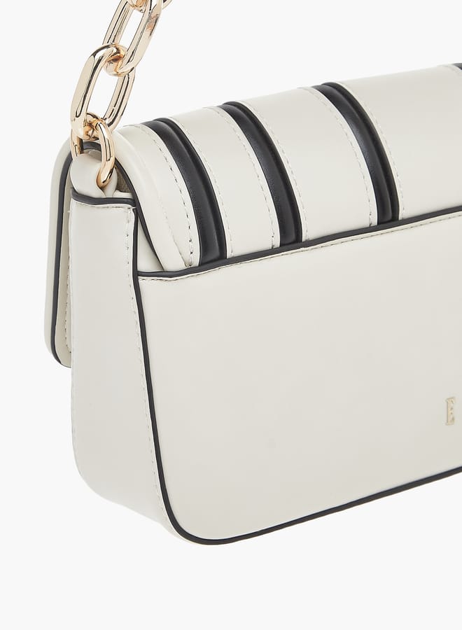 ELLE Womens Striped Crossbody Bag With Chain Strap And Twist Lock Closure - Image 4
