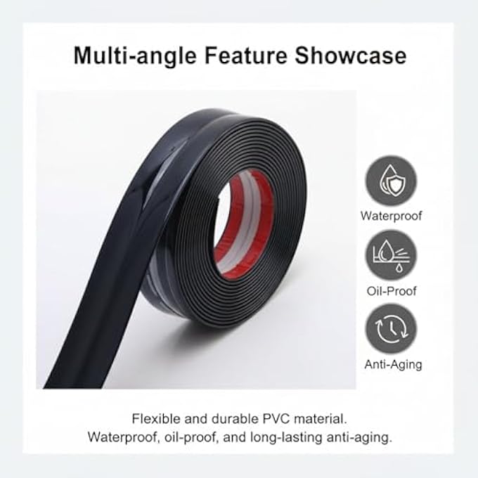 BLACK SELF-ADHESIVE DECORATIVE STRIPS, 16.4FT X 0.8INCH PEEL AND STICK WALL MOLDING TRIM, FLEXIBLE PVC SILVER DECOR TRIM TAPE FOR WALL, CEILING, FURNITURE, COUNTERTOP, FRAME,WARDROBE - SHINY BLACK - Image 3