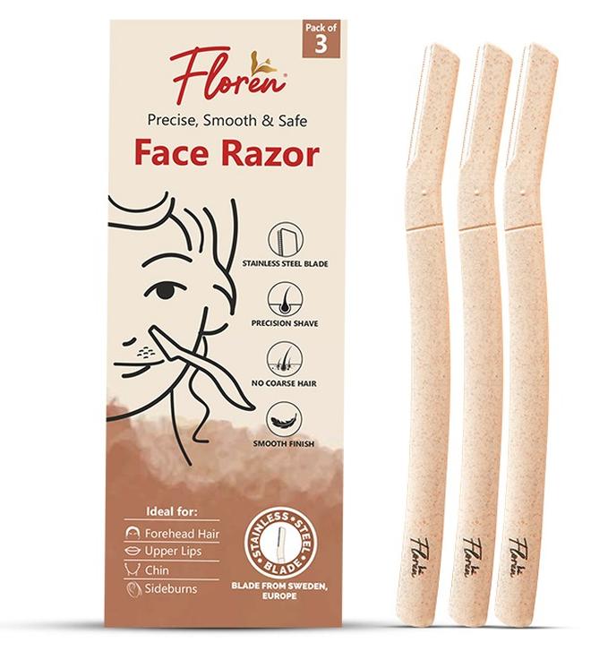 Floren 3-pcs Face Razor For Women I For Smooth & Effortless Facial Hair Removal I Suitable For Peach Fuzz, Chin, Upper Lips, Eyebrows, Dermaplaning Tool I Pack of 3 razors - Image 1